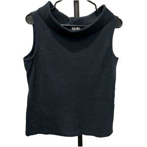 Rafaella Womens Black Open Mock Neck Sleeveless Cotton Blend Top SZ Medium